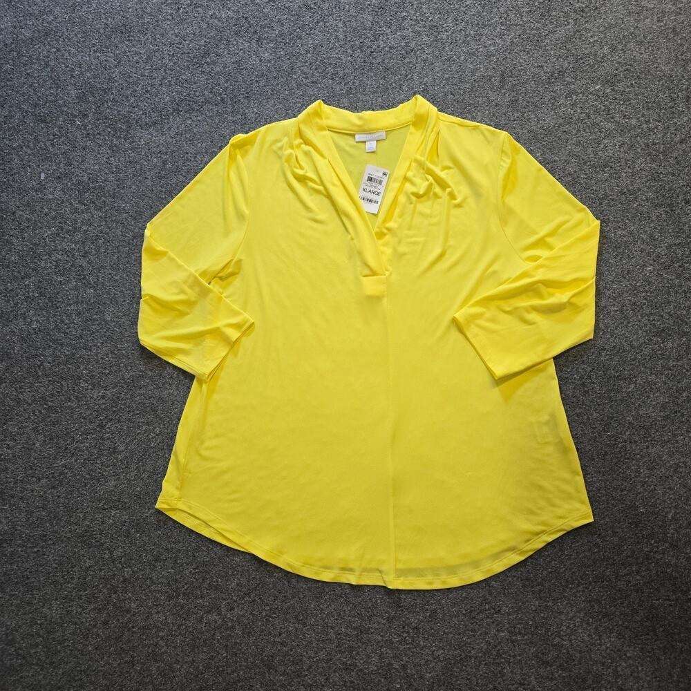 Charter Club Top Women Size XL Yellow Neon Stretch No Iron V Neck Casual Capsule